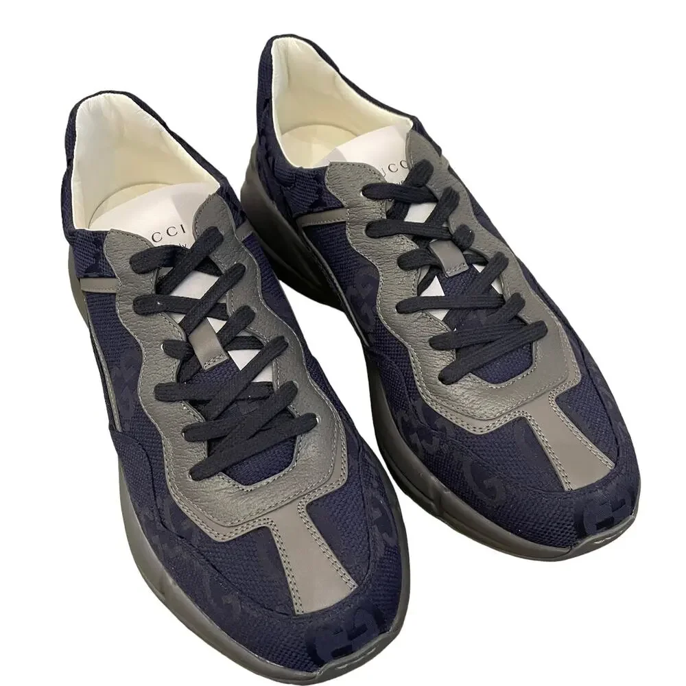 GUCCI GG Supreme Rhython Sneakers Navy Blue Gray Canvas Men's 11 | US 11.5 New
